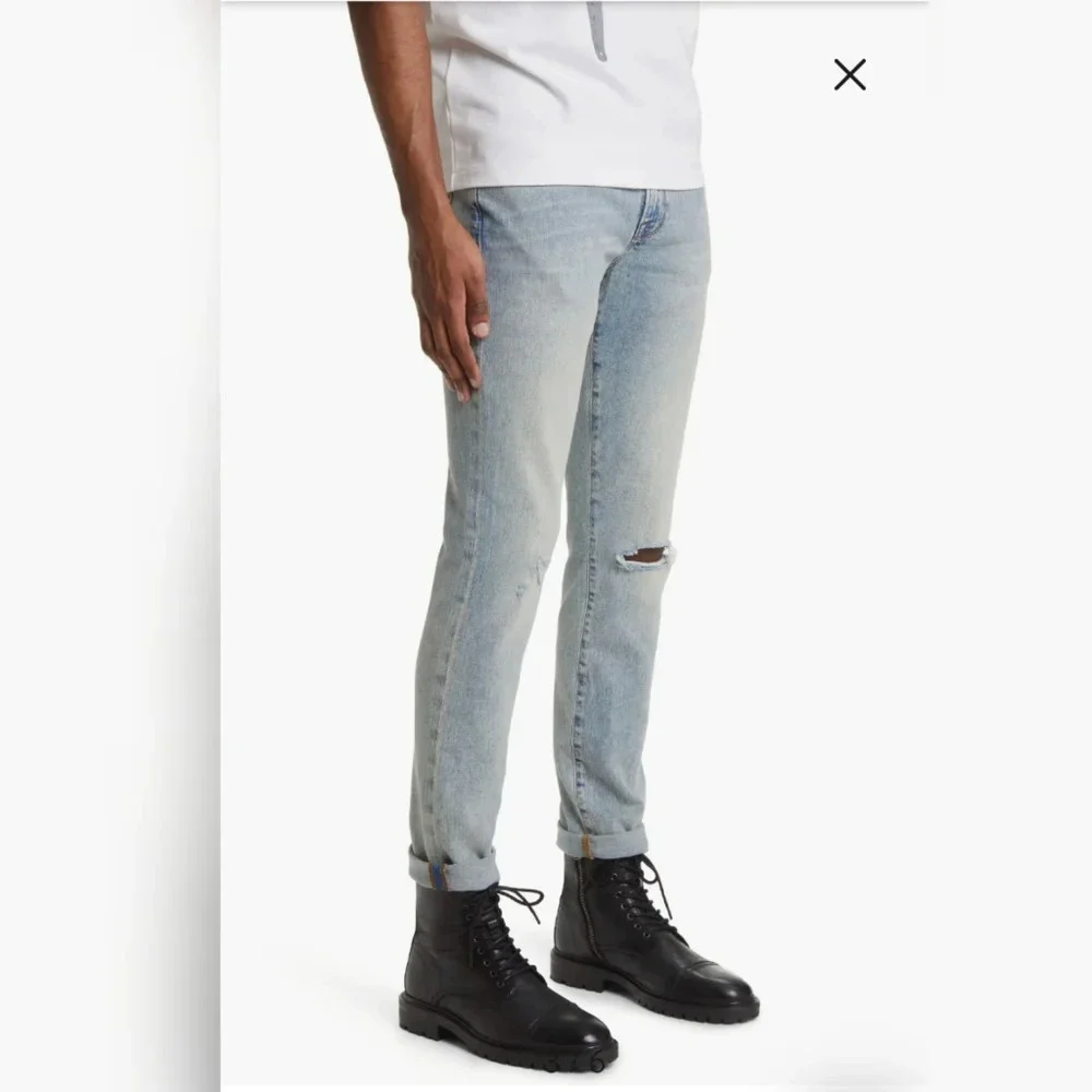 Frame Men's Denim L'Homme Skinny Fit Mid Rise Light Wash Distressed Jeans Sz 38